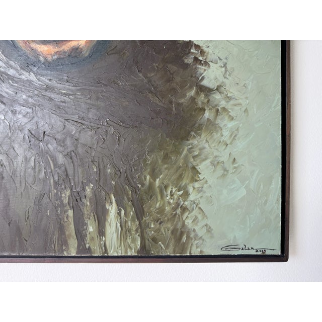 Dark Green Vintage Galan Oil Potrait Painting of a Man With Hat, Framed For Sale - Image 8 of 12