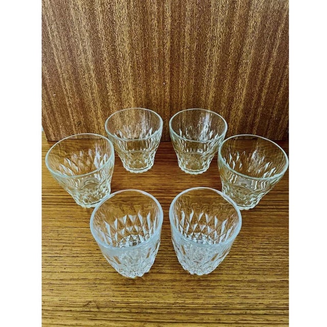 Vintage Diamond Cut Water Glasses from Vereco Duralex, France, 1950s, Set of 6 For Sale - Image 11 of 11