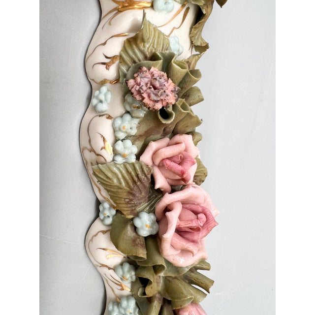 Mid-Century Signed Italian Porcelain Floral Wall Frame With Shelf – Italian / Romantic / Rococo Revival / Capodimonte Style For Sale - Image 14 of 15