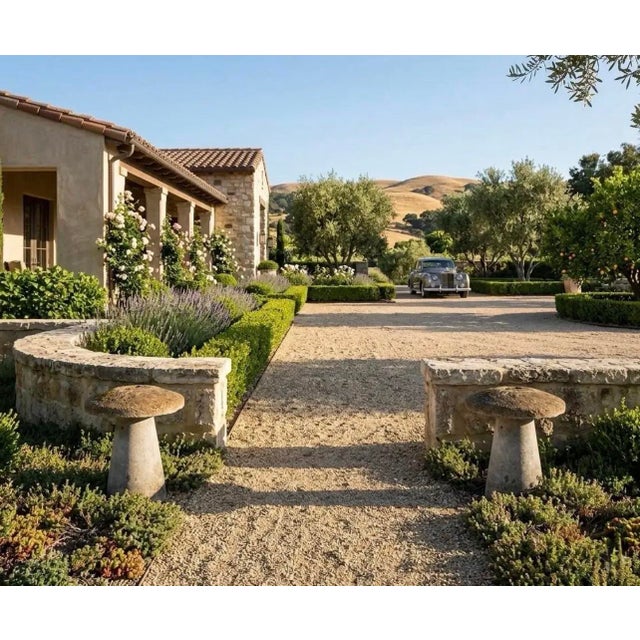 Mid-20th Century English Style Cast Stone Mushroom Staddle Stones - Pair With Varied Heights For Sale - Image 9 of 11