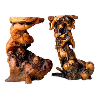 Vintage Japanese Twisted Root Pedestals - Set of Two For Sale