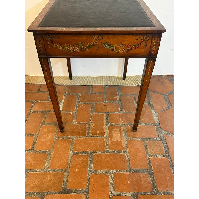 18th Century French Hand Painted Walnut & Leather Side Table For Sale - Image 11 of 14