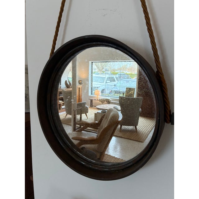 Vintage Round Metal Mirror on Silk Rope, France For Sale - Image 12 of 18