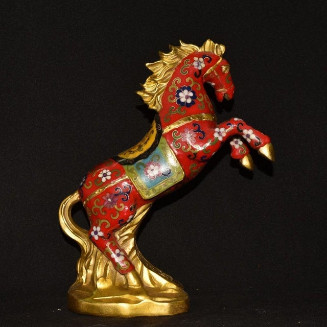 Late 19th Century Cloisonné Enamel Horse Statue, Gilt Bronze Figure, 3kg For Sale - Image 4 of 9