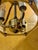 Neoclassical Vintage Brass and Glass 3 Light Fixture For Sale - Image 3 of 7