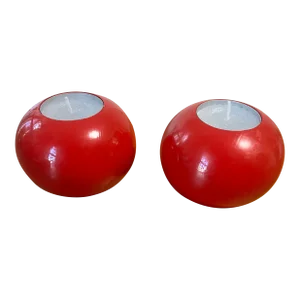 Mid-Century Modern Aarikka Finland Candle Holders in Red - a Pair