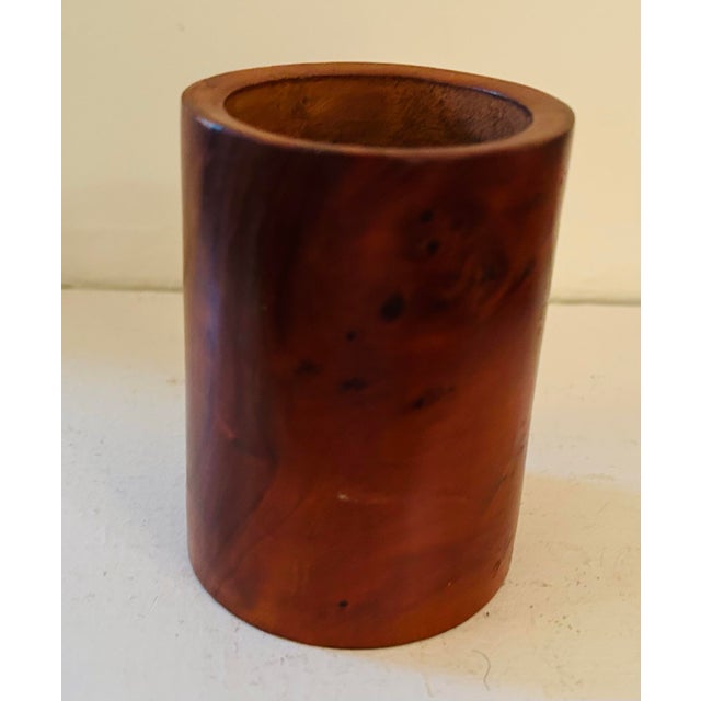 1970s hand turned Burlwood cup pen holder desk accessory. 3.5" tall, 2.5" wide.pens not included.