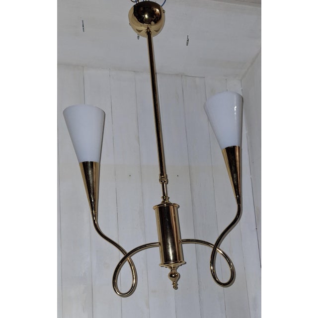 Vintage Pendant Lamp with Gold-Colored Metal Frame and Opaque White Glass Shades, 1990s For Sale - Image 6 of 7