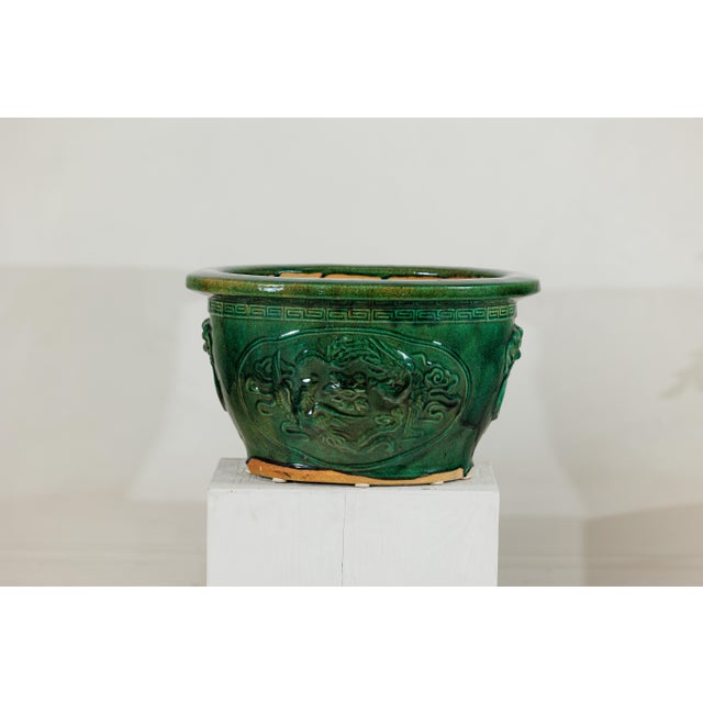 Large Chinese Green Glazed Planter with Dragon Relief and Decorative Motifs For Sale - Image 17 of 18