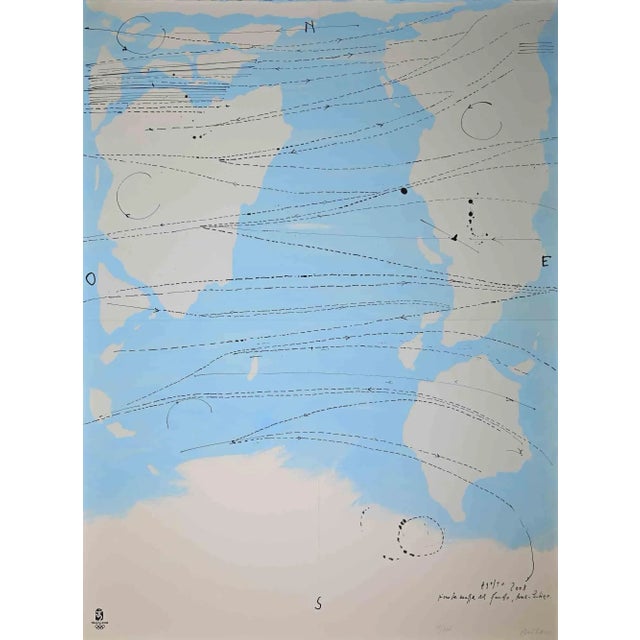 Little world map Rome Peking, Olympic Games Beijing 2008 is an original lithograph print realized by Piero Pizzi Cannella...