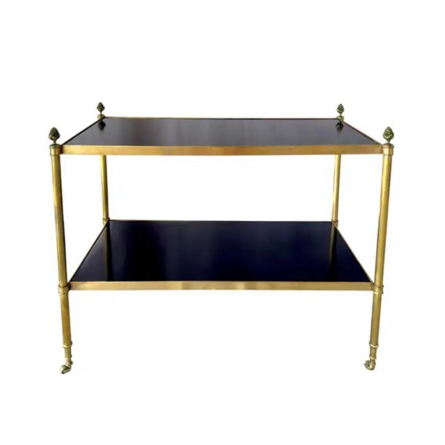 Mid 20th Century Pair Neoclassical Style Brass Side Tables With Black Lacquered Tops Jansen Style For Sale - Image 5 of 12
