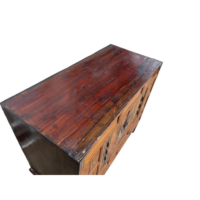 1970s Oriental Korean Style Brown Hardware Drawers Accent Storage Cabinet For Sale - Image 5 of 11