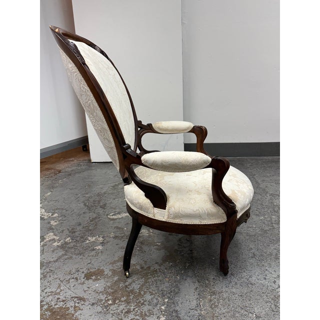 Victorian Rococo Revival Carved Wood Balloon Back Armchair For Sale In San Francisco - Image 6 of 12