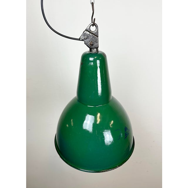 Paint Industrial Green Enamel Factory Lamp with Cast Iron Top, 1960s For Sale - Image 7 of 17