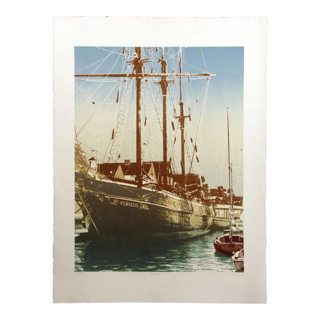 Ted Thomas "Perseus" Hand Signed Limited Edition Artwork Etching of a Sailboat For Sale
