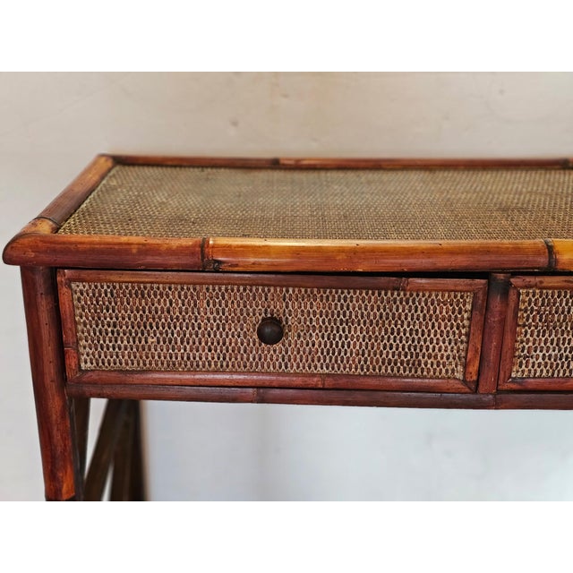 Rattan & Bamboo Vintage Nantucket Console Table With Two Drawers For Sale In Philadelphia - Image 6 of 10