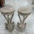 Pair 2 tier bleached Biedermeier stands/pedestals carved with round tops