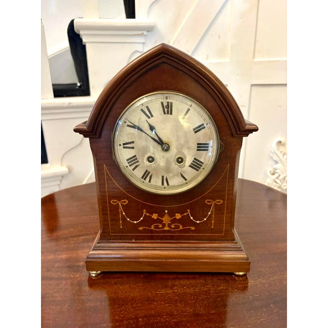 Antique Edwardian Mahogany Striking Mantel Clock, 1900 For Sale - Image 10 of 10