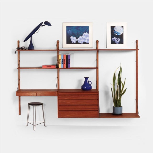 Brown Royal System Wall System with Desk, Drawer Unit and Shelves by Poul Cadovius for Cado, 1960s For Sale - Image 8 of 11