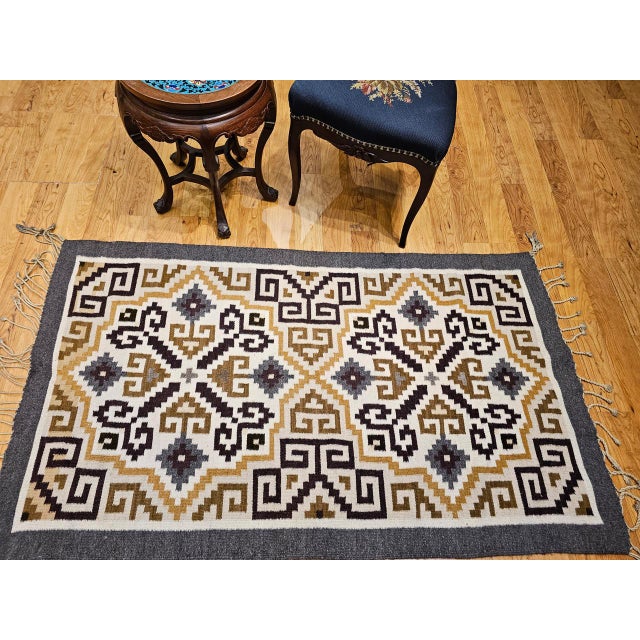 Vintage Native American Navajo Rug, Handwoven Wool, Allover Geometric Pattern, 3x5 For Sale - Image 4 of 13