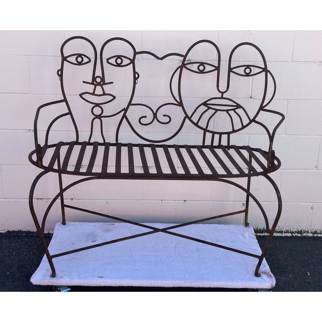 1980s John Risley Style Inspired Man and Woman Pop Art Iron Bench For Sale - Image 16 of 18