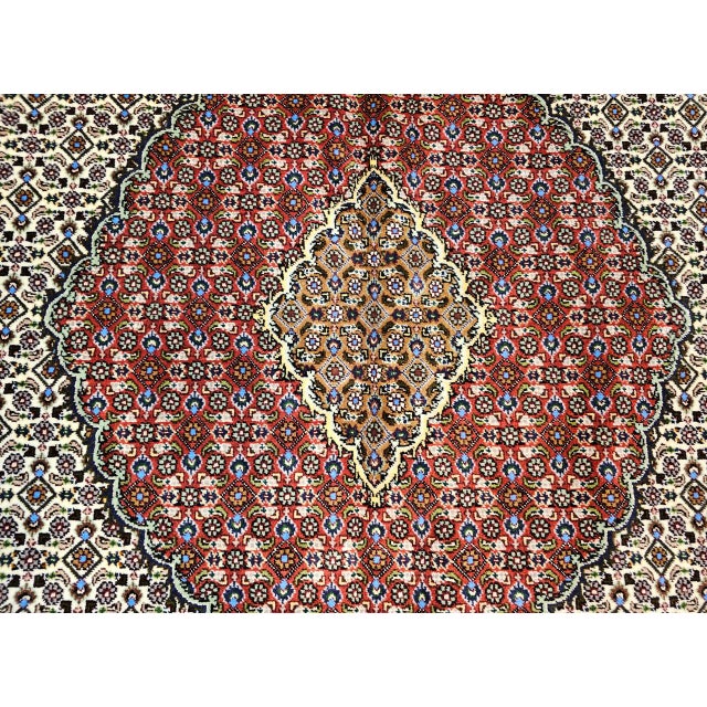 Antique Persian Tabriz Mahi Rug, Hand-Knotted Wool & Silk, Herati Geometric Pattern, Ivory & Red, 7x10 For Sale - Image 13 of 17
