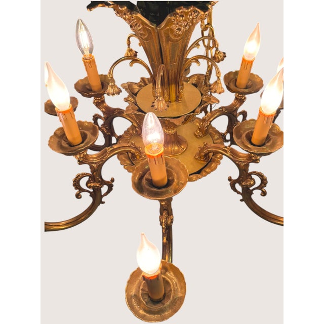 Antique Italian Baroque Style Ornate Figural Ormolu Brass Chandelier 12 Light For Sale - Image 13 of 13