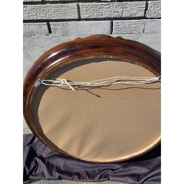 1920 Regency Style Solid Walnut Handmade American Round Mirror. For Sale - Image 16 of 16