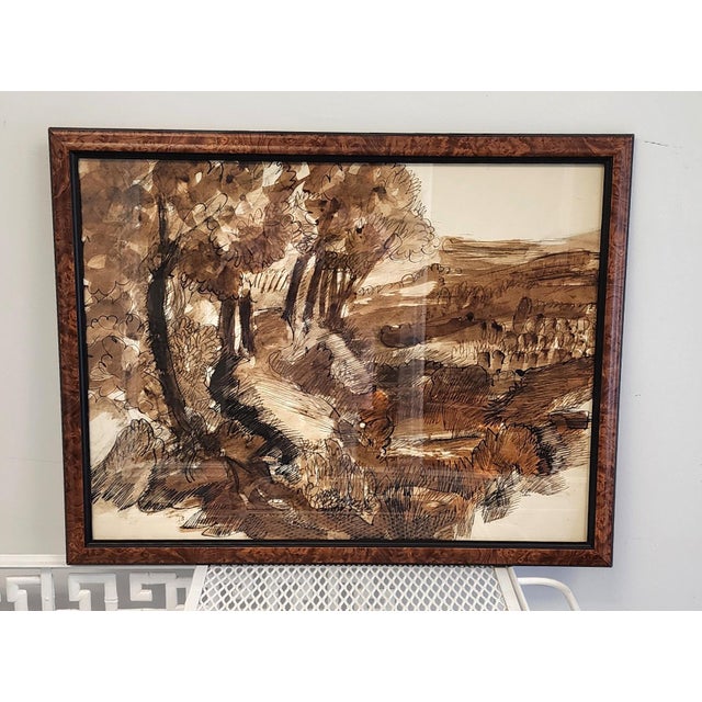 Mid 20th Century William Lyberis Signed Mid-Century Sepia Watercolor Landscape Painting For Sale - Image 5 of 17
