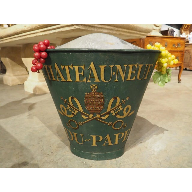 Metal Antique Green Painted French Wine Hotte From the Haute-Garonne For Sale - Image 7 of 8