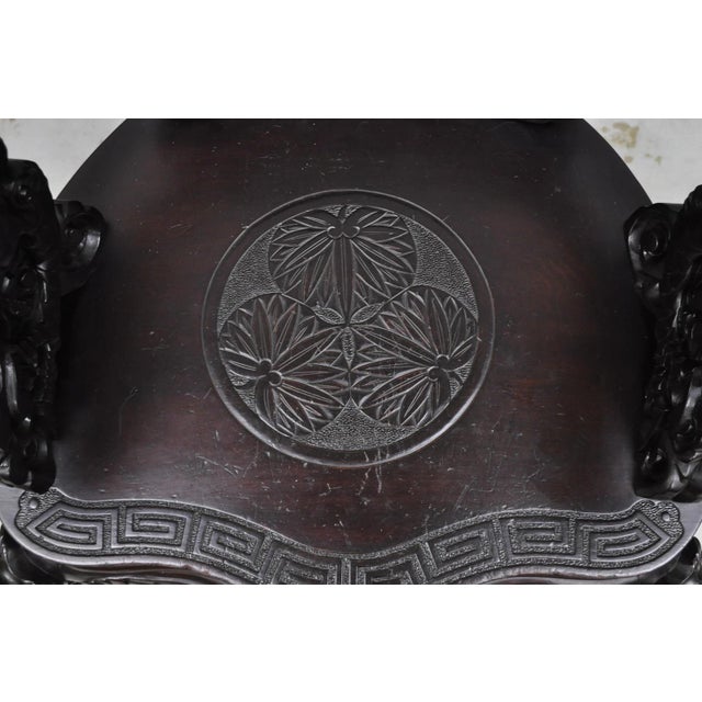 Brown Antique Japanese Dragon Carved Wood Export Oriental Palace Lounge Arm Chair For Sale - Image 8 of 18