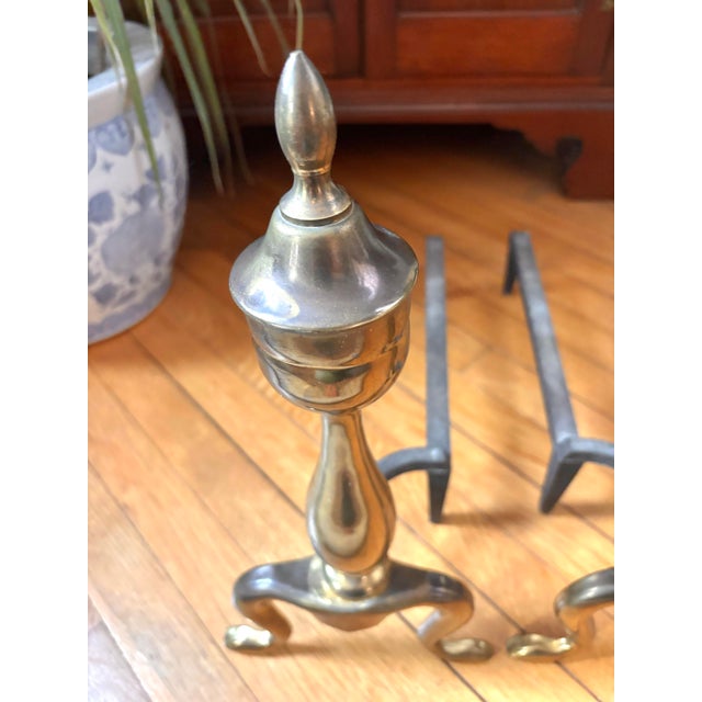 Mid 20th Century Federal Style Brass Fireplace Andirons - A Pair For Sale - Image 6 of 11