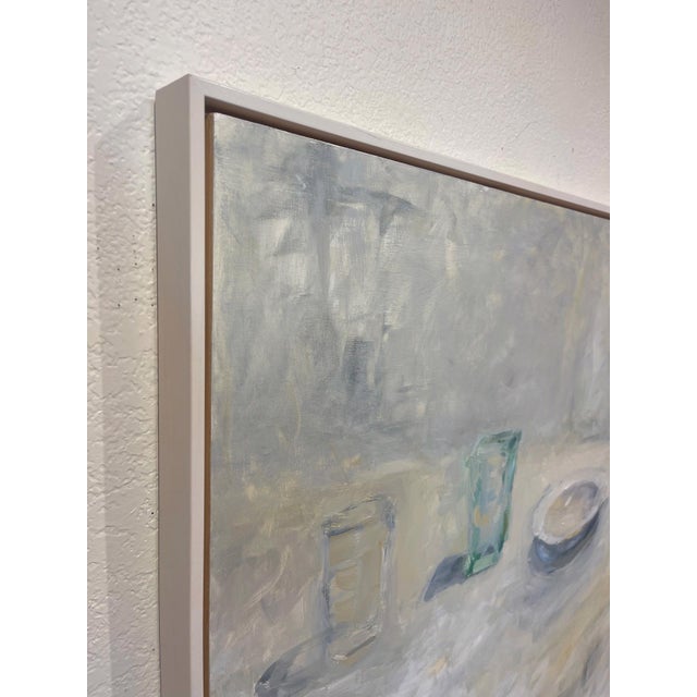 Abstract Transparent Solidity by Jeanine Sobell Pastore | Oil on Board Still life of glasses and a plate For Sale - Image 3 of 3