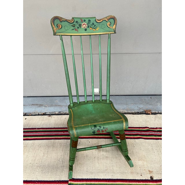Antique Pennsylvania Paint Decorated Plank Seat Farmhouse Rocking Chair, 1850’s For Sale - Image 9 of 12