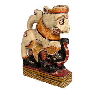 Vintage Hindu Gajasimha Foodog Lion W/ Elephant Painted Sculpture - 12"