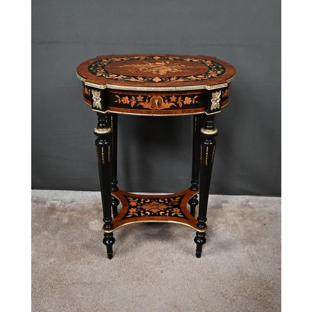 Antique Napoleon III Marquetry Side Table, 1800s For Sale - Image 3 of 18
