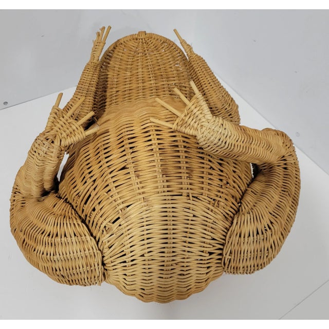 1970s Bohemian Wicker Frog Storage Basket With Glass Marble Eyes Olivier Cajon Attrib. For Sale - Image 5 of 9