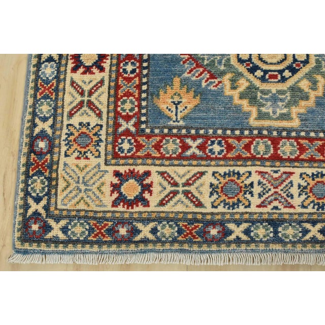 Kazak Runner 2’9” X 9’6” Blue Wool Tribal Hand-Knotted Oriental Rug For Sale - Image 10 of 13