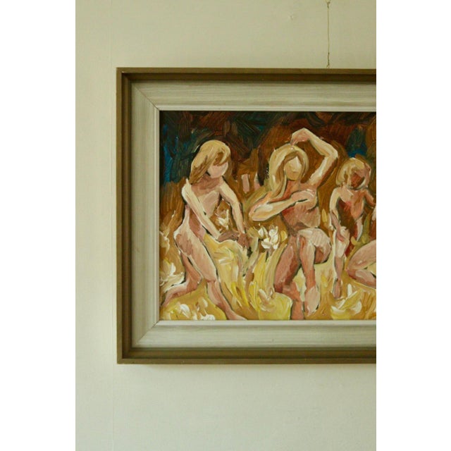 Original Mid-Century Swedish Painting on Canvas – “Dancing” by Ebbe Höglund – Vintage & Framed – 42 × 61 cm (16.5" × 24")...