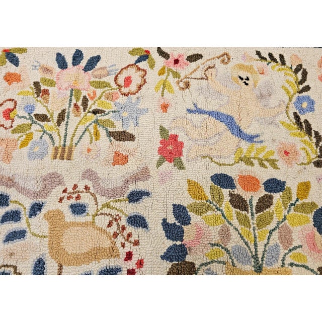 Vintage American Hand Hooked Rug, Handwoven Wool, Folk Art Pictorial Pattern, 2x4 For Sale - Image 4 of 10