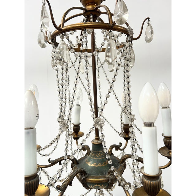 Louis XVI Glass Chandelier with Pearl Garland and Painted Sheet Metal For Sale - Image 6 of 18
