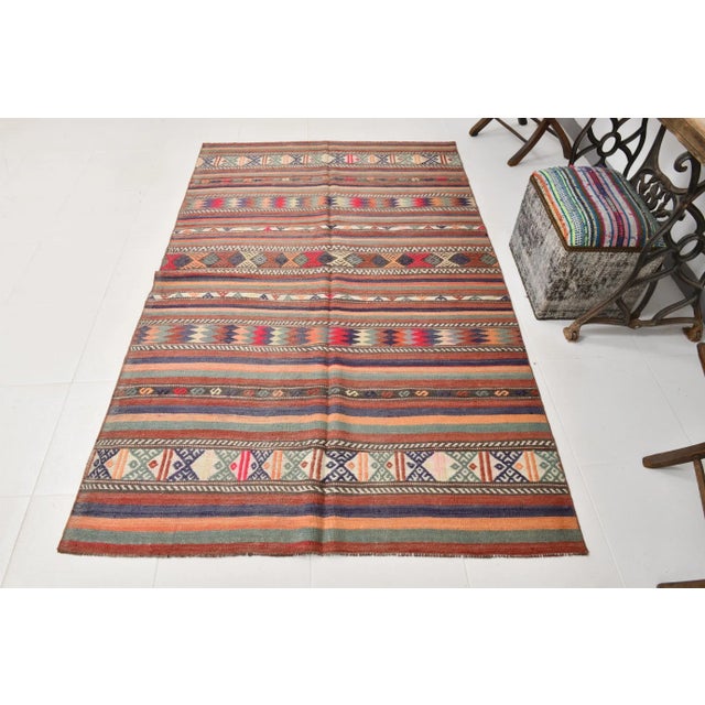 Boho Chic Vintage Turkish Kilim Rug For Sale - Image 3 of 11