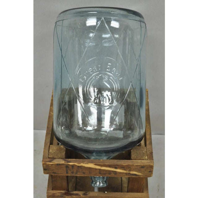 Vintage Great Bear Blue 5 Gallon Glass Carboy Jug in Wooden Crate For Sale - Image 4 of 13