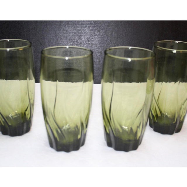 1960s Anchor Hocking Drinking Glasses in Central Park Ivy Green Swirl Pattern - Set of 4 For Sale In Sacramento - Image 6 of 9