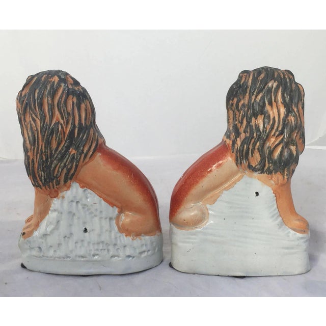 19th Century English Staffordshire Lions with Lambs - a Pair For Sale - Image 10 of 11
