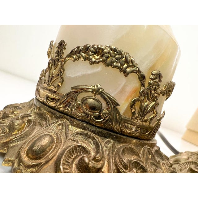 1940s Louis XVI Style Brass and Marble/Onyx Table Lamps, 1940s, Set of 2 For Sale - Image 5 of 14