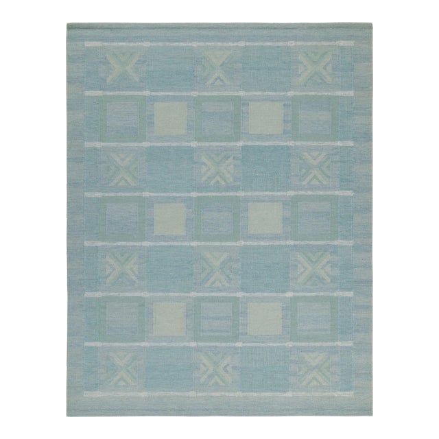 Rug & Kilim’s Scandinavian Style Kilim in Seafoam, Teal & Gray Geometric Pattern - 12x18 For Sale