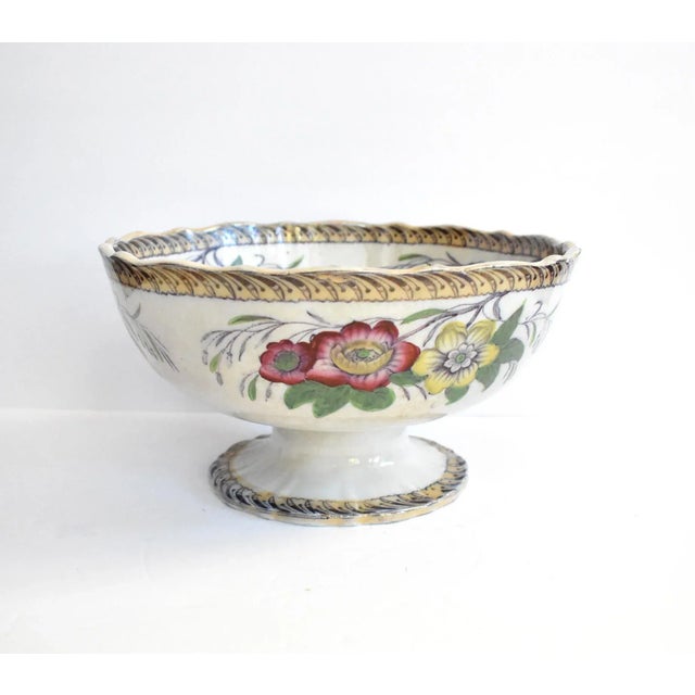 Victorian Antique 19th-Century Polychrome Staffordshire Transferware Footed Punch Bowl For Sale - Image 3 of 10