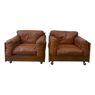 Italian Leather Club Chairs, 1960s, Set of 2 For Sale