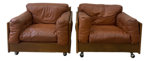 Italian Leather Club Chairs, 1960s, Set of 2